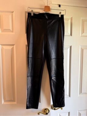 Karl Lagerfeld Front Faux Leather Panel Leggings with Logo Waistband Size XS